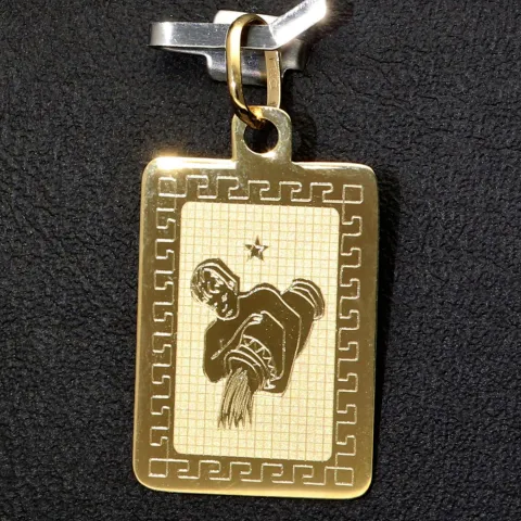 Sternzeichen Wassermann - Anhänger mit fein gravierten Greco-Design aus hochwertigem Gold (14K / 585 Gelbgold)
