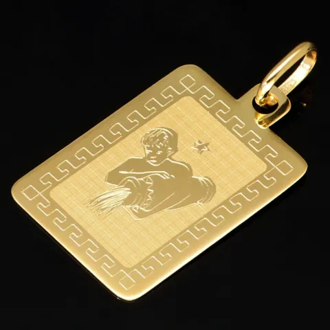 Sternzeichen Wassermann - Anhänger mit fein gravierten Greco-Design aus hochwertigem Gold (14K / 585 Gelbgold)