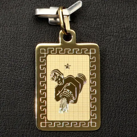 Sternzeichen Wassermann - Anhänger mit fein gravierten Greco-Design aus hochwertigem Gold (14K / 585 Gelbgold)
