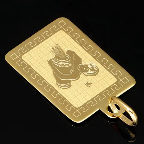 Sternzeichen Wassermann - Anhänger mit fein gravierten Greco-Design aus hochwertigem Gold (14K / 585 Gelbgold)