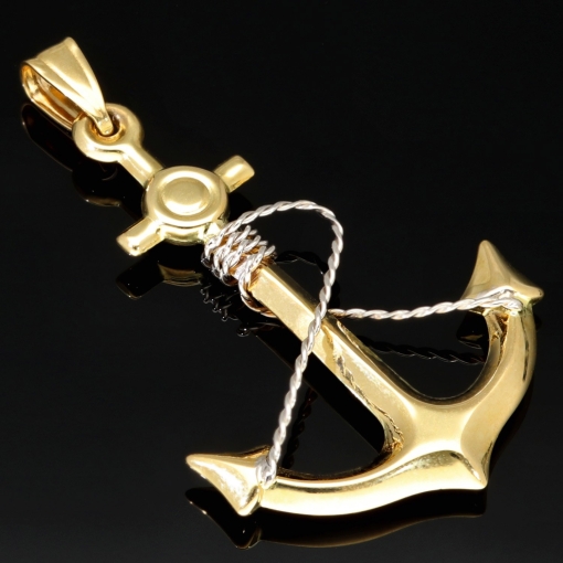 Fein gearbeiteter Anker-Anhänger aus edlem 14k / 585 Gold (Bicolor - Gelbgold und Weißgold)