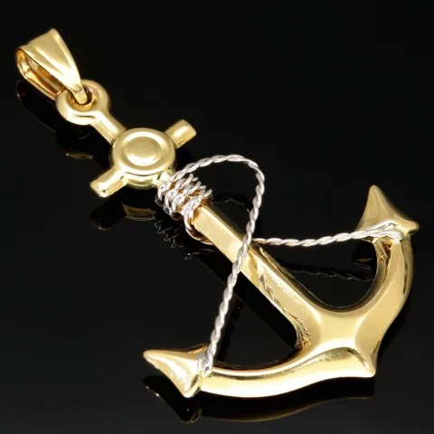 Fein gearbeiteter Anker-Anhänger aus edlem 14k / 585 Gold (Bicolor - Gelbgold und Weißgold)