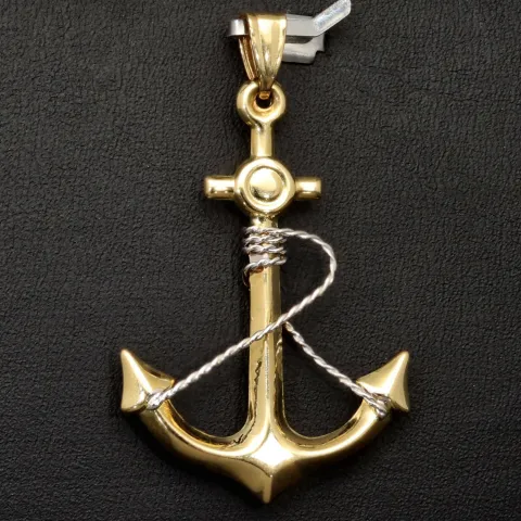 Fein gearbeiteter Anker-Anhänger aus edlem 14k / 585 Gold (Bicolor - Gelbgold und Weißgold)