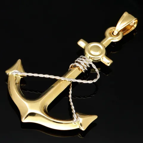 Fein gearbeiteter Anker-Anhänger aus edlem 14k / 585 Gold (Bicolor - Gelbgold und Weißgold)