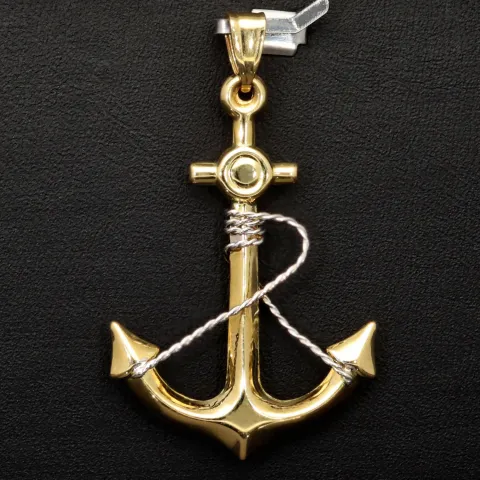 Fein gearbeiteter Anker-Anhänger aus edlem 14k / 585 Gold (Bicolor - Gelbgold und Weißgold)
