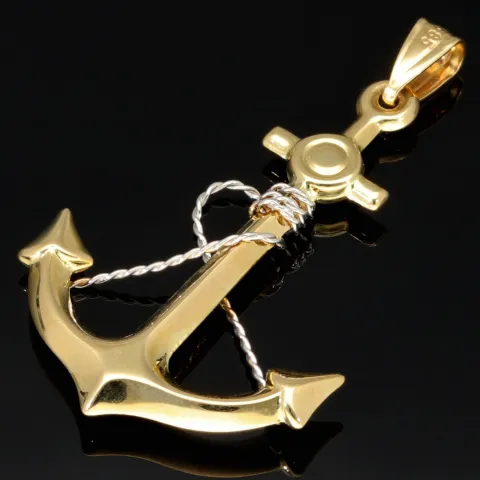 Fein gearbeiteter Anker-Anhänger aus edlem 14k / 585 Gold (Bicolor - Gelbgold und Weißgold)