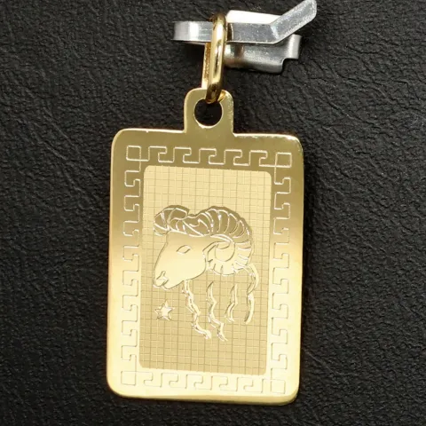 Hochwertig gearbeiteter Sternzeichen Widder- Anhänger in feinem Greco-Design aus funkelndem Gold (14K / 585 Gelbgold)