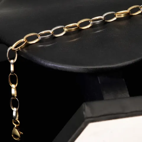 Funkelndes Bicolor-Ankerarmband aus edlem, polierten 14K 585er Weiß- und Gelbgold (ca. 19,5 cm Länge, 5mm Breite)