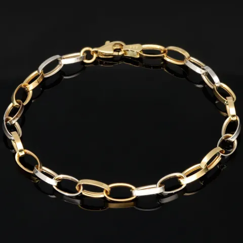 Funkelndes Bicolor-Ankerarmband aus edlem, polierten 14K 585er Weiß- und Gelbgold (ca. 19,5 cm Länge, 5mm Breite)
