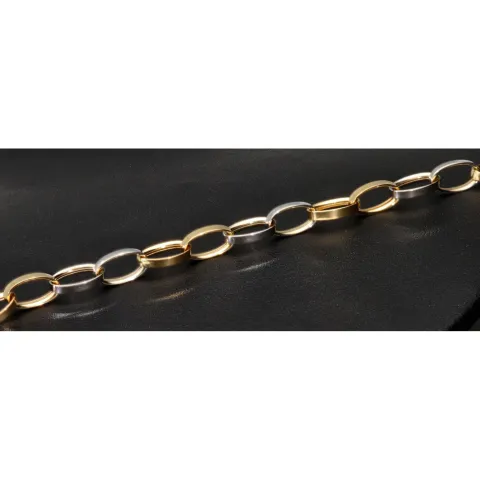 Funkelndes Bicolor-Ankerarmband aus edlem, polierten 14K 585er Weiß- und Gelbgold (ca. 19,5 cm Länge, 5mm Breite)