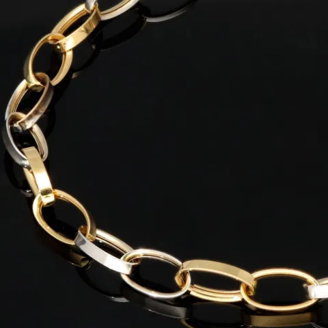 Funkelndes Bicolor-Ankerarmband aus edlem, polierten 14K 585er Weiß- und Gelbgold (ca. 19,5 cm Länge, 5mm Breite)