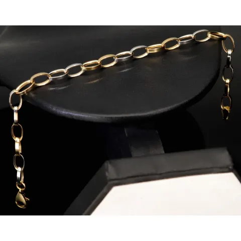 Funkelndes Bicolor-Ankerarmband aus edlem, polierten 14K 585er Weiß- und Gelbgold (ca. 19,5 cm Länge, 5mm Breite)