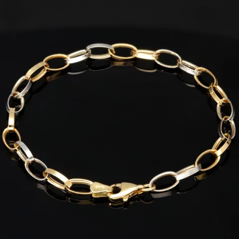 Funkelndes Bicolor-Ankerarmband aus edlem, polierten 14K 585er Weiß- und Gelbgold (ca. 19,5 cm Länge, 5mm Breite)