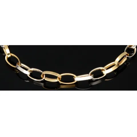 Funkelndes Bicolor-Ankerarmband aus edlem, polierten 14K 585er Weiß- und Gelbgold (ca. 19,5 cm Länge, 5mm Breite)