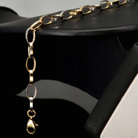 Funkelndes Bicolor-Ankerarmband aus edlem, polierten 14K 585er Weiß- und Gelbgold (ca. 19,5 cm Länge, 5mm Breite)