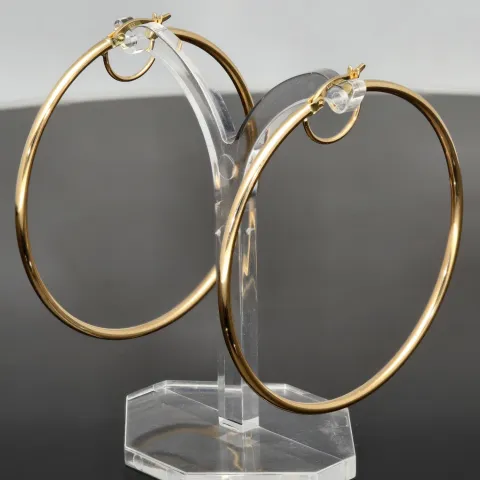 Stilvolle XXL Creolen aus funkelndem, glänzend poliertem 14K / 585 Gold (Gelbgold)