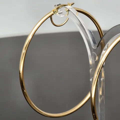 Stilvolle XXL Creolen aus funkelndem, glänzend poliertem 14K / 585 Gold (Gelbgold)