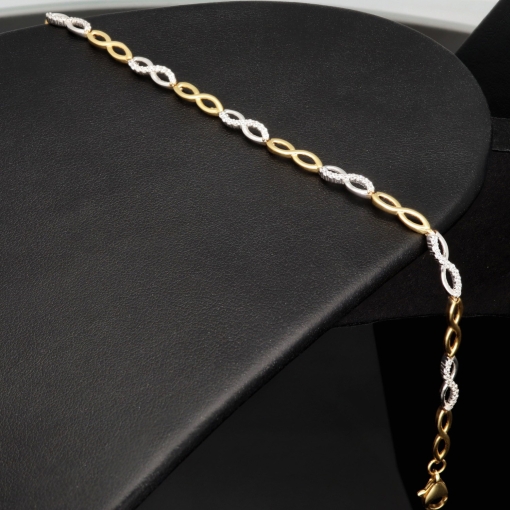 Fein gearbeitetes Bicolor Gold-Armband aus hochwertigem 14K 585 Gelbgold und Weißgold in elegantem Design mit Zirkonia besetzt (ca. 19,5 cm)