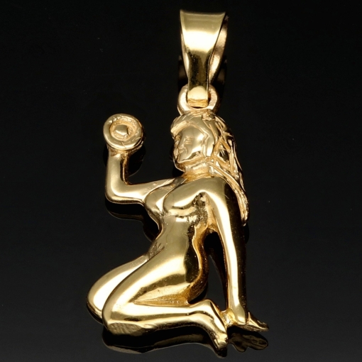 Hübscher Jungfrau Sternzeichen-Anhänger mit feinen Details aus edlem, polierten 14K 585 Gold (Gelbgold)