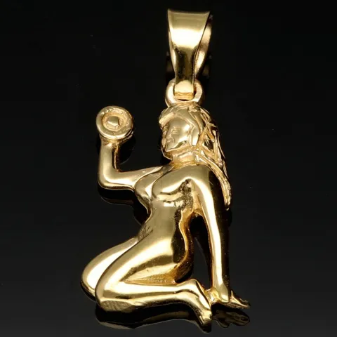 Hübscher Jungfrau Sternzeichen-Anhänger mit feinen Details aus edlem, polierten 14K 585 Gold (Gelbgold)