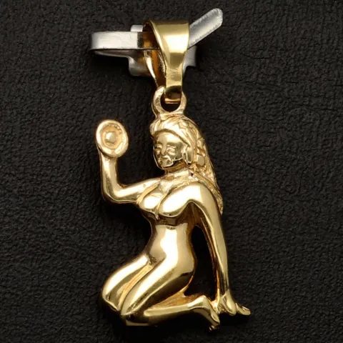 Hübscher Jungfrau Sternzeichen-Anhänger mit feinen Details aus edlem, polierten 14K 585 Gold (Gelbgold)