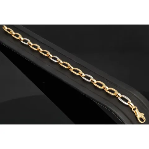 Funkelndes Armband in zeitlosem Design aus hochwertigem, hochglanzpoliertem Bicolor Gold (14K / 585 Gelb- und Weißgold) ca. 19,5 cm Länge