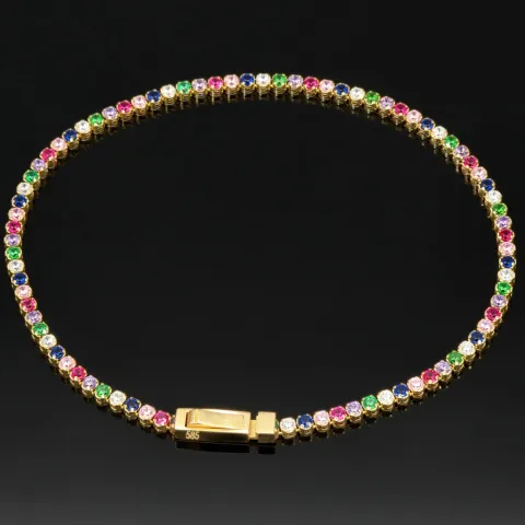 Edles Tennisarmband aus hochwertigem 585 14K Gold mit feinem verschiedenfarbigen Zirkoniabesatz (ca. 18,5 cm Länge)
