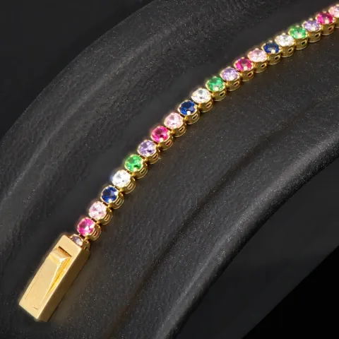 Edles Tennisarmband aus hochwertigem 585 14K Gold mit feinem verschiedenfarbigen Zirkoniabesatz (ca. 18,5 cm Länge)