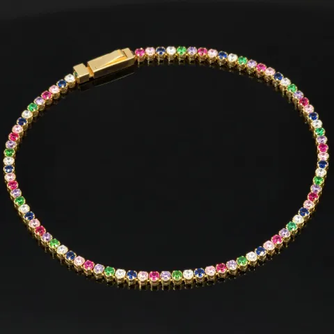 Edles Tennisarmband aus hochwertigem 585 14K Gold mit feinem verschiedenfarbigen Zirkoniabesatz (ca. 18,5 cm Länge)