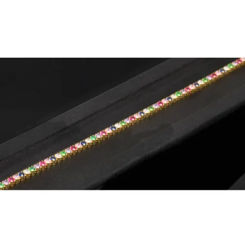 Edles Tennisarmband aus hochwertigem 585 14K Gold mit feinem verschiedenfarbigen Zirkoniabesatz (ca. 18,5 cm Länge)