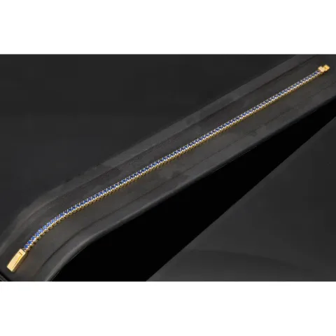 Trendiges Tennisarmband mit funkelnden, dunkelblauen Zirkonia aus hochwertigem 14K 585er Gold in (ca. 18,5 cm Länge)