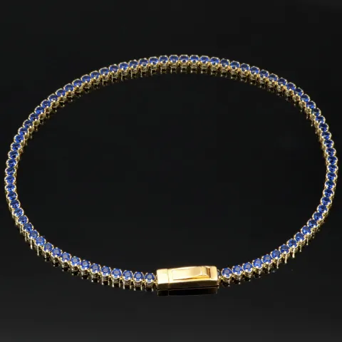 Trendiges Tennisarmband mit funkelnden, dunkelblauen Zirkonia aus hochwertigem 14K 585er Gold in (ca. 18,5 cm Länge)