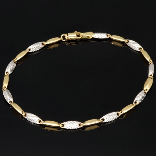 Exquisites Armband aus edlem 14K 585 Bicolor Gold in außergewöhnlichem Design (Gelbgold und Weißgold) ca. 19 cm Länge, ca. 3,5mm