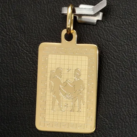Glänzender Sternzeichen Zwilling- Anhänger in fein gravierten Design aus edlem Gold (14K / 585 Gelbgold)