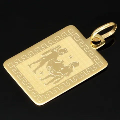 Glänzender Sternzeichen Zwilling- Anhänger in fein gravierten Design aus edlem Gold (14K / 585 Gelbgold)