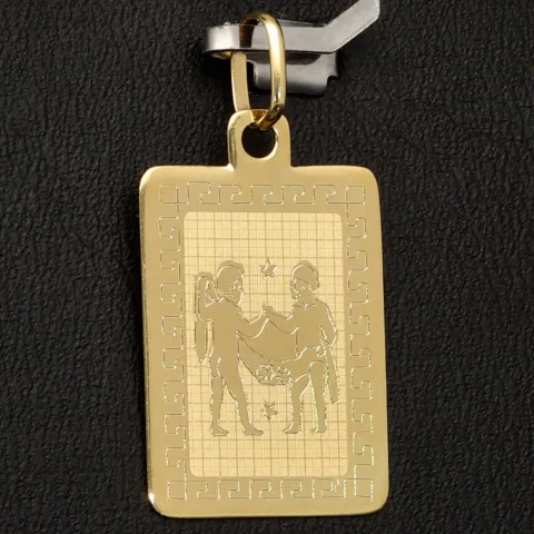 Glänzender Sternzeichen Zwilling- Anhänger in fein gravierten Design aus edlem Gold (14K / 585 Gelbgold)