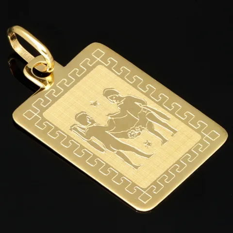 Glänzender Sternzeichen Zwilling- Anhänger in fein gravierten Design aus edlem Gold (14K / 585 Gelbgold)