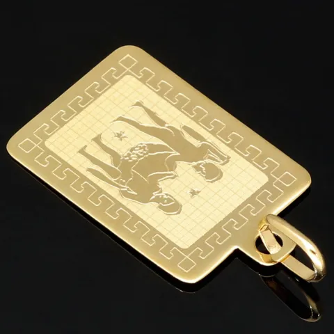 Glänzender Sternzeichen Zwilling- Anhänger in fein gravierten Design aus edlem Gold (14K / 585 Gelbgold)