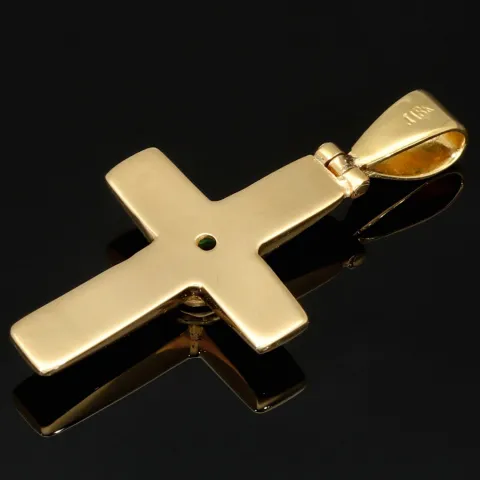 Smaragdkreuz - Anhänger aus exquisitem 18K 750 Gold mit einem eingefassten, hell leuchtenden, grasgrünen Smaragd im Ovalschliff (ca. 0,27 ct.)