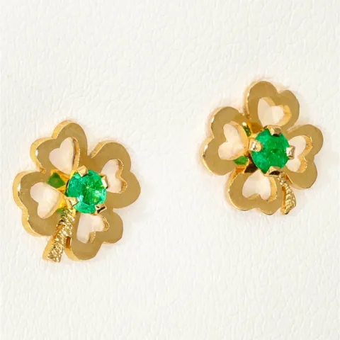 Hochwertige Kleeblatt-Ohrstecker mit leuchtenden, kolumbianischen Smaragden in 18K / 750 Gold gefasst - Handarbeit