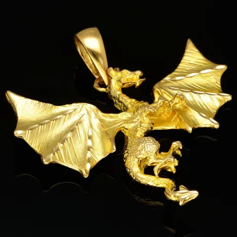 Beeindruckender Drachen-Anhänger aus edlem, massivem Gold (14K 585 Gelbgold) - detailliert und filigran gearbeitet