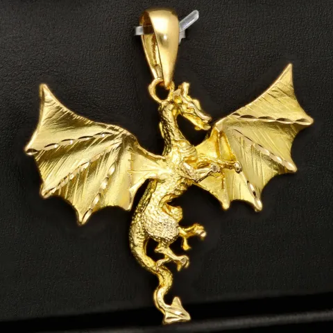 Beeindruckender Drachen-Anhänger aus edlem, massivem Gold (14K 585 Gelbgold) - detailliert und filigran gearbeitet