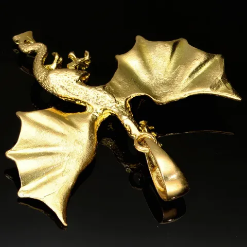 Beeindruckender Drachen-Anhänger aus edlem, massivem Gold (14K 585 Gelbgold) - detailliert und filigran gearbeitet