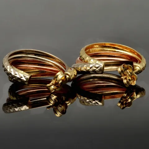 14 Karat (585) Tricolor Gold-Creolen mit edel facettierter Struktur (Gelbgold, Roségold und Weißgold)