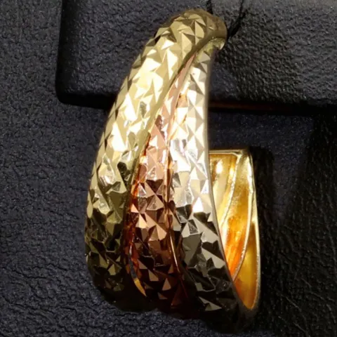 14 Karat (585) Tricolor Gold-Creolen mit edel facettierter Struktur (Gelbgold, Roségold und Weißgold)