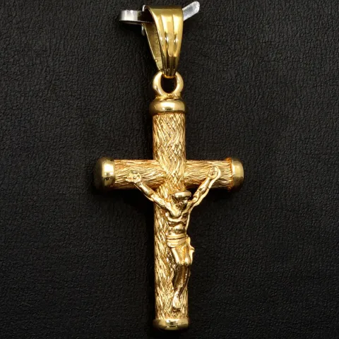 Hochwertig gearbeiteter Jesus Christus Kreuz-Anhänger mit filigranen Details aus edlem 14k / 585 Gold (Gelbgold)