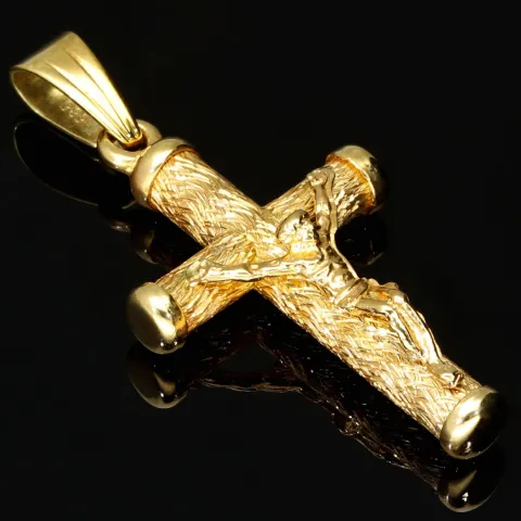 Hochwertig gearbeiteter Jesus Christus Kreuz-Anhänger mit filigranen Details aus edlem 14k / 585 Gold (Gelbgold)