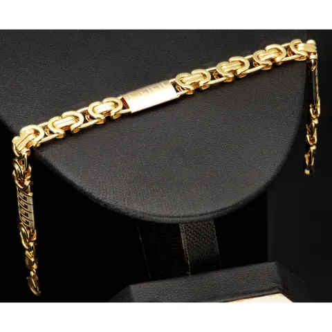 Exklusives Königsarmband in stilvollem Design aus funkelndem Bicolor Gold 585 14k Gelbgold und Greco-Elementen in Weißgold, 7mm, 22,3cm