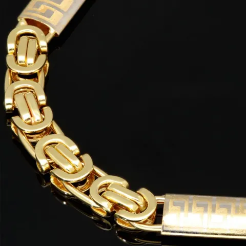 Exklusives Königsarmband in stilvollem Design aus funkelndem Bicolor Gold 585 14k Gelbgold und Greco-Elementen in Weißgold, 7mm, 22,3cm