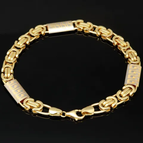 Exklusives Königsarmband in stilvollem Design aus funkelndem Bicolor Gold 585 14k Gelbgold und Greco-Elementen in Weißgold, 7mm, 22,3cm